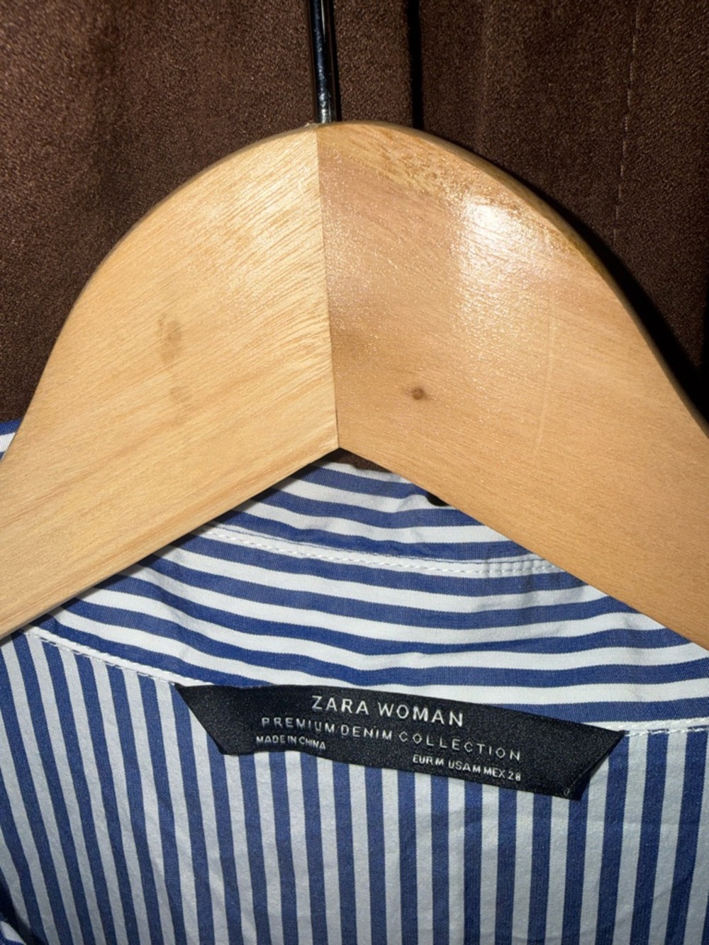 Zara Blue and White Striped Hi-Low Peplum Button-Down Shirt - Picture 4 of 5